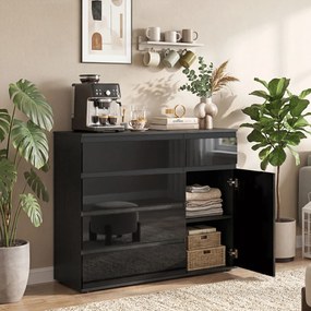 HOMCOM Nowoczesny sideboard, szafka do przechowywania z 5 szufladami, regulowaną półką, drzwiami z cichym domykiem, czarny połysk | Aosom PL