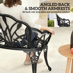 Outsunny Ławka ogrodowa 2-osobowa z odlewanego aluminium odporna na warunki atmosferyczne, z oparciem w kształcie tulipanów i motywem kwiatowym 99 x 57 x 78 cm | Aosom PL