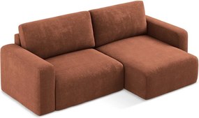 Rozkładany/ze schowkiem narożnik z tkaniny szenilowej (prawostronny/z szezlongiem) w kolorze terakoty Kona – Makamii