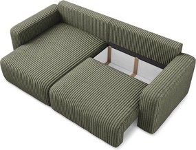 Zielony sztruksowy rozkładany/ze schowkiem narożnik (lewostronny/z szezlongiem) Kona – Makamii