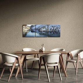 Obraz - zimowy krajobraz z jeziorem (z zegarem) (90x30 cm)