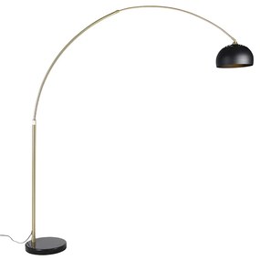 Luk Nowoczesna lampa podłogowa łukowa mosiężna z marmurową podstawą i czarnym kloszem 32,5 cm - XXL Nowoczesny Oswietlenie wewnetrzne
