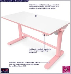 Różowe podnoszone biurko dziecięce elektryczne Z7-P30