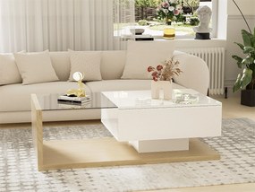 Stolik kawowy z LED - ze szkła i płyt wiórowych - naturalny