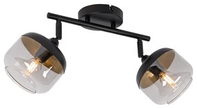 Foco de teto design preto com dourado e vidro fumê 2-luzes - Kyan
