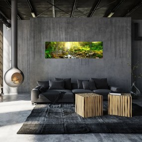 Obraz rzeki w zielonym lesie (170x50 cm)