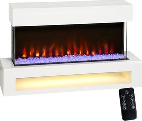 HOMCOM Kominek elektryczny z 11 kolorami płomieni, 10 kolorami kryształowego podłoża, 1000W/2000W, pilot, uniwersalny, Biały