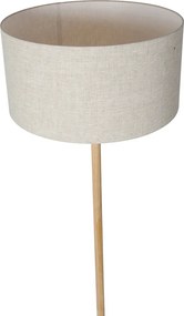 Rustykalna lampa podłogowa drewniana z abażurem w kolorze jasnobrązowym - Mels