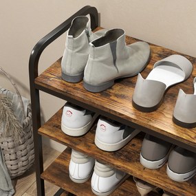 HOMCOM Półka na Buty 8-Poziomowa, Otwarty Design, Rama Metalowa, Regulowane Nóżki, 70x30x65 cm, Brąz/Czarny