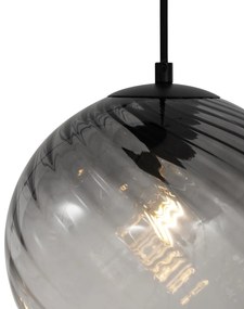 Lampa wisząca Art Deco czarna z prostokątnym przydymionym szkłem 4-źródła światła - Bao ArtDeco Oswietlenie wewnetrzne