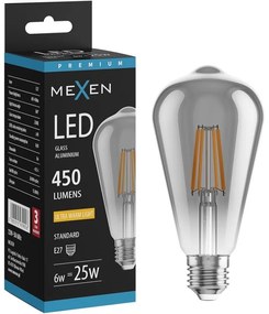 Mexen Vintis żarówka filament LED E27, ST64, 6W, Ciepła - 2200K, 450 lm, smoke - L152-E27-0622-70