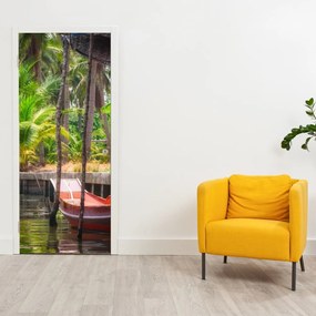Fototapeta na drzwi - Drewniana łódź na kanale (95x205cm)