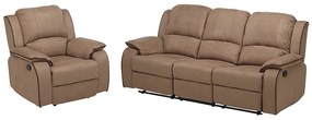 Kanapa 3-osobowa i fotel z funkcją relax z mikrofibry HERNANI - Taupe