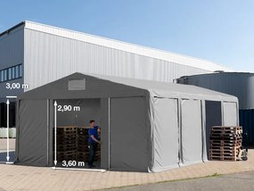 TOOLPORT 8x8m Namiot magazynowy - 3,0 m wysokość ścian bocznych z bramą przesuwną, PVC 850, szary, bez statyki - (79831)