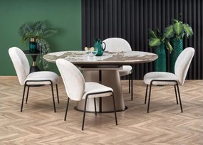 Owalny stół Rogins 160-200x90 cm – rozkładany z blatem z ceramiki beżowy marmur / cappuccino / czarny