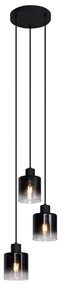 Nowoczesna lampa wisząca czarna z dymionym szkłem, 3-punktowa - Dame