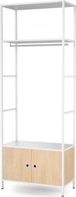 Regał biurowy otwarty z drążkiem na ubrania, do recepcji i poczekalni, metalowy, biały/dąb sonoma, 800x2200x400 mm: ARIEL Eco Design