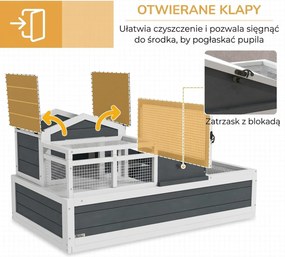 PawHut Domek dla żółwia, 2 poziomy, do użytku wewnętrznego i zewnętrznego, balkon, drewno jodłowe, szary | Aosom PL