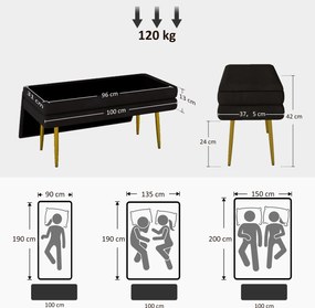 HOMCOM Ławka Tapicerowana z Przestrzenią do Przechowywania, Stal, 79,5 cm x 37,5 cm x 43 cm, Czarna