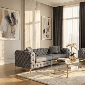 Sofa SORRENTO 3S Trzyosobowa Szara Welurowa Nowoczesna Glamour