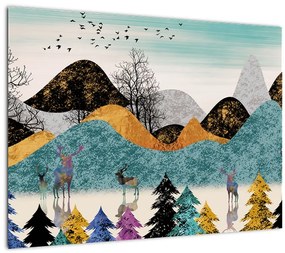 Obraz na szkle graficzny z jeleniem (70x50 cm)