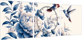 Obraz - Kolibry nad kwiatem (z zegarem) (90x30 cm)