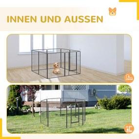 PawHut Wybieg dla szczeniąt z dwoma drzwiami obudowa zewnętrzna przestronna 320x320x100cm szara | Aosom PL
