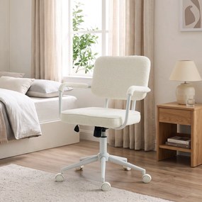 HOMCOM Krzesło biurowe z Sherpa-Fleece, krzesło obrotowe z funkcją obrotu 360°, funkcją kołysania, regulowane, z rolkami PU, kremowo-białe | Aosom PL