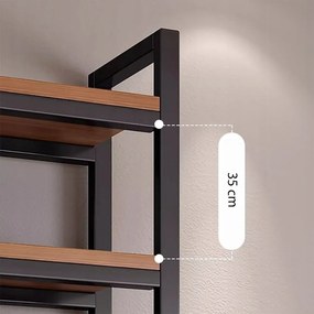 Czarna biblioteczka z metalową ramą, 5 półek z dolną półką — 190x60x30 cm