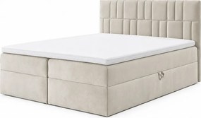 Łóżko kontynentalne TEO1 140x200 z pojemnikami na pościel|Topper|Łóżko dwuosobowe|Materac Bonell|Łóżko tapicerowane|Łóżko|Sypialnia-Beżowy
