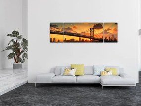 Obraz - Zachód słońca nad mostem Bena Franklina, Filadelfia (170x50 cm)