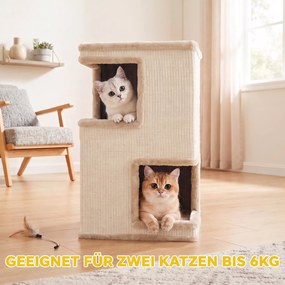 PawHut 3-poziomowa beczka do drapania do wnętrz, półzamknięta jaskinia dla kota z powierzchniami do drapania wokół, 2 legowiska | Aosom PL