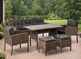 Zestaw mebli stołowych do ogrodu dla 7 osób Betim 078 jasny brąz, poduszki szare