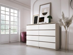 Komoda z 8 szufladami, dąb sonoma / biały mat, 138 x 101 x 39 cm