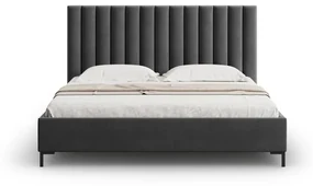 Ciemnoszare tapicerowane łóżko dwuosobowe ze schowkiem i stelażem 200x200 cm Casey – Mazzini Beds