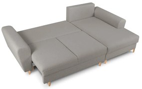 Jasnoszary rozkładany/ze schowkiem narożnik z materiału bouclé (prawostronny/z szezlongiem) Kyoto – Cosmopolitan Design