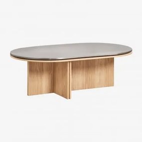 Ovalny Stolik Kawowy 120x70 Cm Z Forniru Dębowego I Stali Nierdzewnej Lindina Roble - Sklum
