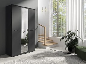 Szafa Otwierana Trzydrzwiowa LUSTRO 120cm x 200cm ANTRACYT | Półki + Wieszak