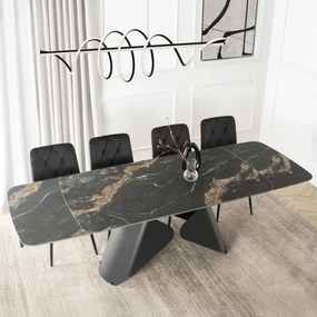 Stół Rozkładany Prostokątny VERONA 160-240 cm Ceramiczny Czarny Marmur/Czarny Loft