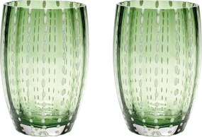 Zafferano Perle English Green zestaw 2 szklanek dmuchane szkło, 32 cl, ręcznie robione