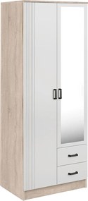 Skandynawska szafa z lustrem dąb sonoma + biały T1-H89