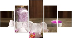 Obraz - Świeca i orchidee (125x70 cm)
