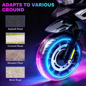 AIYAPLAY Elektryczny motocykl dla dzieci 18-36 miesięcy, pojazd do siadania, kółka pomocnicze, światła, muzyka, tworzywo sztuczne, stal, Schwarz