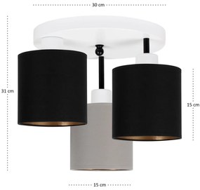 Lampa sufitowa biała trzypunktowa z szaro-czarnymi abażurami C-3030WE-