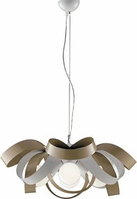 Primula lampa wisząca z żelaza biała i gołębia szarość, 4 lampy, regulowany stalowy kabel, Ø66 cm