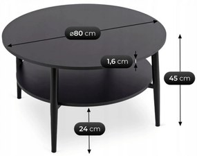 Stolik Kawowy Okrągły PAULO MAX 80 cm Czarny Nowoczesny Loft
