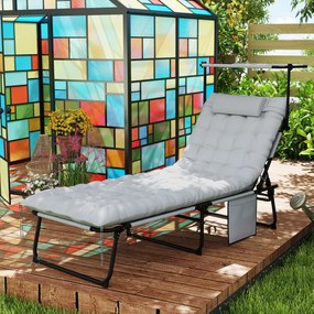 Outsunny Składany leżak ogrodowy z daszkiem, materacem, regulowanym oparciem w 4 pozycjach, Jasnoszary