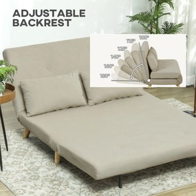 HOMCOM Relaksacyjna Sofa z Funkcją Spania, w zestawie 2 Poduszki, Wygląd Aksamitu, 130 x 78 x 79 cm, Beżowa