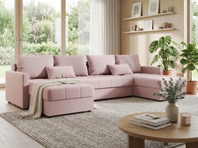 Rozkładana sofa w kształcie U VENORIA 285x146 cm, pudrowy róż + 2 poduszki GRATIS