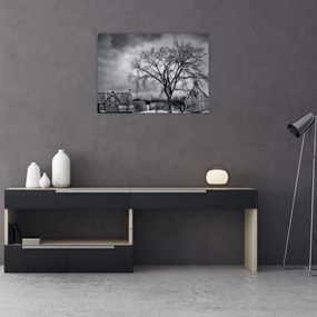 Obraz na szkle - czarno - biała wioska (70x50 cm)